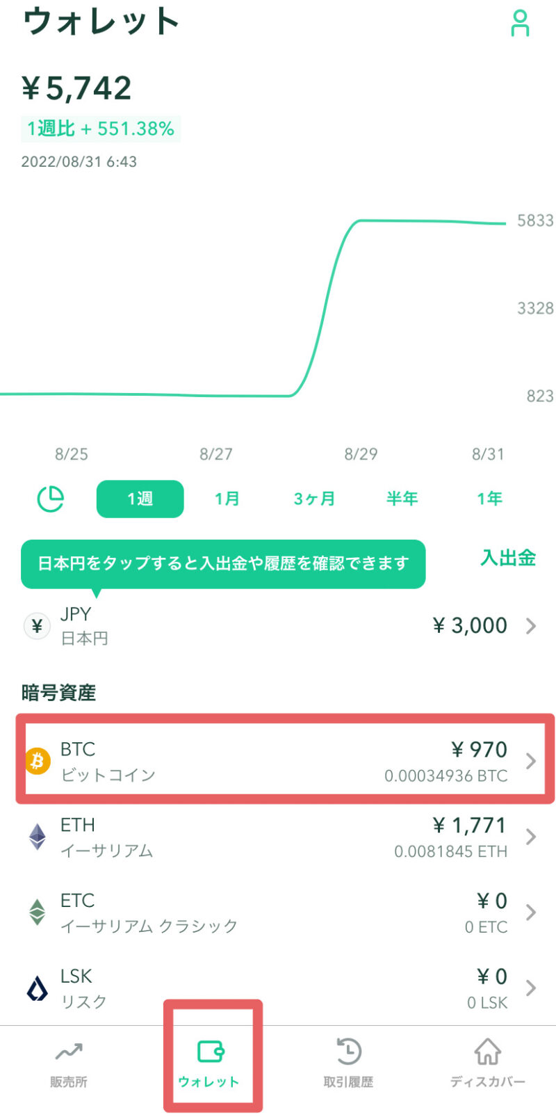 コインチェックのBTC残高の画像